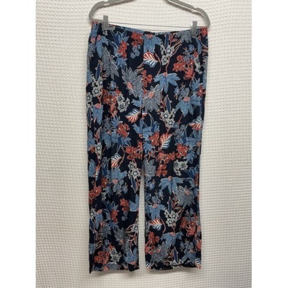 J. Jill Blue Floral Elastic Waist Pull-On Cropped Capri Pants Women LT Indonesia